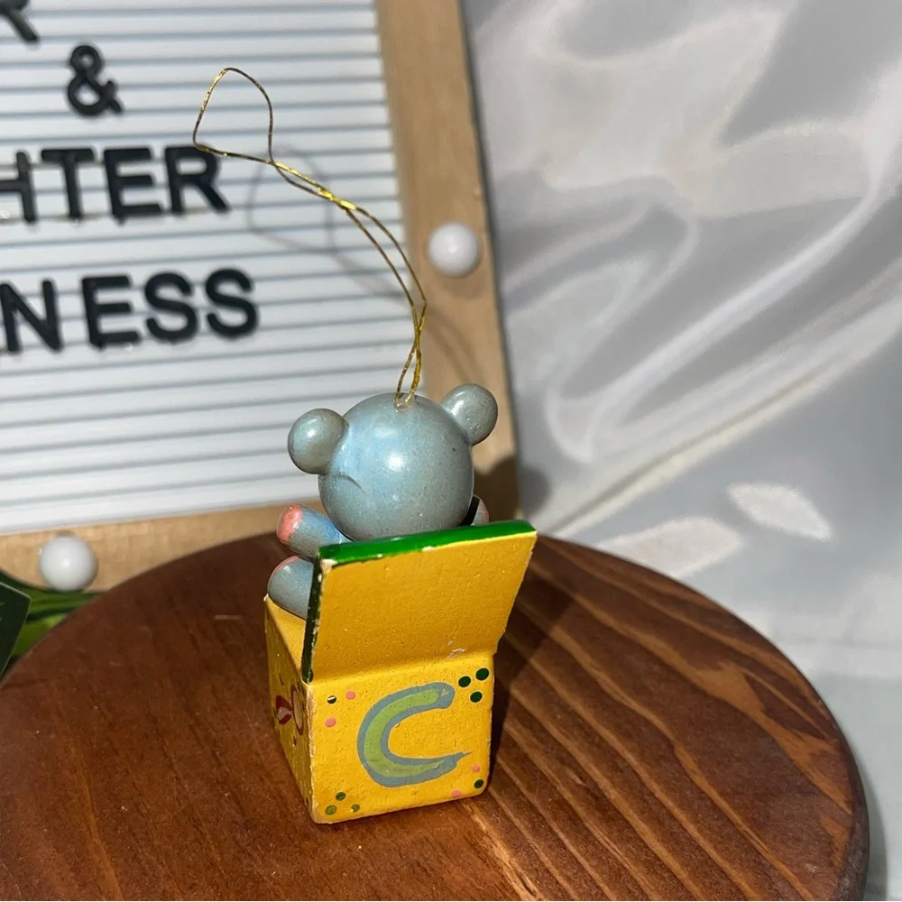 Russ Berrie Mini Bear Ornament on Alphabet Block “C” – Vintage Nursery Theme 🧸✨
